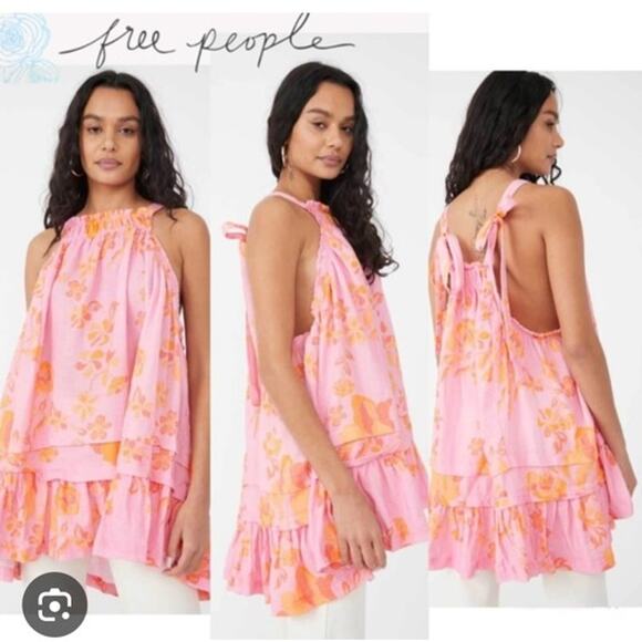 Free People Tunic Womens Small Fleur Printed Tunic Beach Fun Cottage Core NWOT - Picture 1 of 10